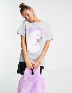 Серая меланжевая футболка в стиле oversized с пуделем New Girl Order-Серый