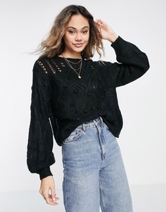 Черный джемпер с узором «шишечки» NA-KD