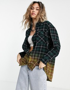 Рубашка зеленого цвета в клетку из переработанных материалов в стиле oversized с выбеленной отделкой Weekday Elsie-Зеленый цвет
