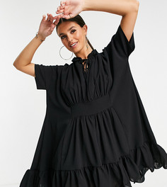 Черное платье мини с оборкой по краю и кейпом In The Style Tall x Lorna Luxe-Черный цвет