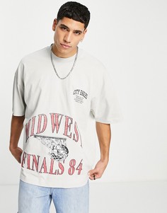 Серая oversized-футболка с принтом «Mid West» Topman-Серый