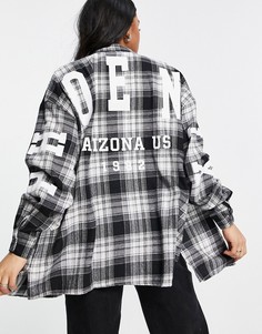 Рубашка в стиле oversized в монохромную клетку с принтом I Saw It First-Разноцветный