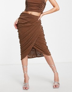 Бежевая юбка миди из сетчатой ткани со сборками от комплекта Rare London-Светло-бежевый цвет