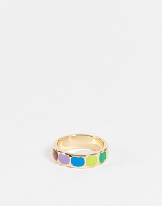 Золотистое кольцо с отделкой в виде радужных сердечек DesignB London-Разноцветный