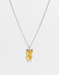 Серебристое ожерелье в стиле унисекс с подвеской в виде медведя с блестками Reclaimed Vintage Inspired-Серебристый