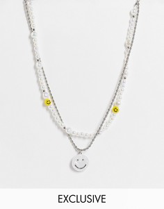 Многоярусное ожерелье в стиле унисекс с искусственным жемчугом и смайликами Reclaimed Vintage Inspired-Разноцветный