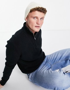 Черный свободный джемпер из мягкого трикотажа с короткой молнией Abercrombie & Fitch