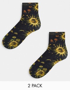 Набор из 2 пар черных носков с принтом солнца Monki-Черный цвет
