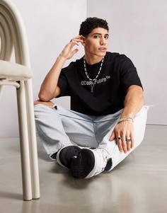 Черная oversized-футболка из плотного трикотажа с ярлыком на горловине и вышитым логотипом ASOS Dark Future-Черный