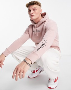 Светло-розовый худи с логотипом-надписью Hollister-Розовый цвет