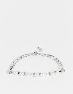 Серебристый браслет-цепочка с плетением «фигаро» и белым искусственным жемчугом ASOS DESIGN-Серебряный
