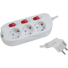 Удлинитель бытовой 3 гнезда, 1.5 м, 3х1, с заземлением, выключатель, с индивидуальными кнопками, Старт, S 3x1-ZDIV