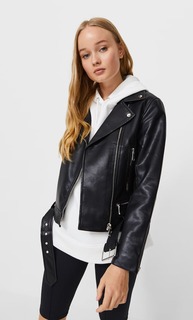 Stradivarius Куртка В Байкерском Стиле Средней Длины Из Искусственной Кожи Черный L