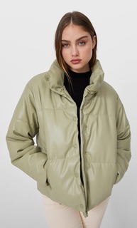 Stradivarius Стеганая Куртка Из Искусственной Кожи Зеленый Xl
