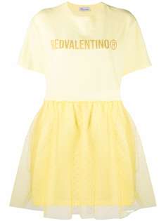RED Valentino платье-футболка со вставкой из тюля пуэн-деспри