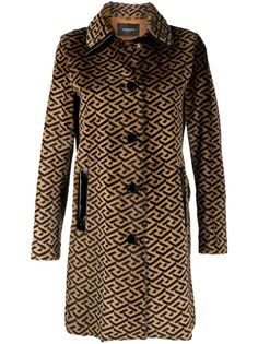 Versace однобортное пальто с узором La Greca