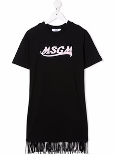 MSGM Kids платье-футболка с бахромой и логотипом