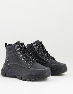 Черные походные ботинки на шнуровке с мягкими вставками на манжете Brave Soul-Черный цвет
