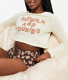 Короткая пижама цвета слоновой кости и шоколадного цвета с принтом "Cookies" Brave Soul-Светло-бежевый цвет