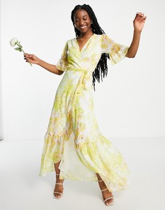Чайное платье макси с запахом и цветочным принтом лютиков Hope & Ivy-Желтый