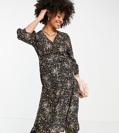 Черное платье миди с запахом и цветочным принтом New Look Maternity-Черный цвет