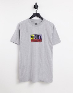 Серая футболка с логотипом и надписью "Visual Industries" на груди Obey-Серый
