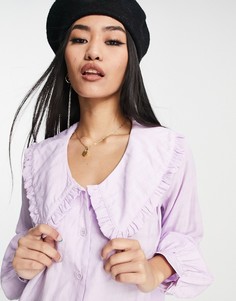 Сиреневая oversized-рубашка с броским воротником Lola May-Фиолетовый цвет