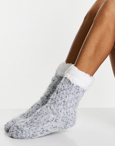 Серебристые вязаные носки с отделкой из искусственного меха Loungeable-Серый