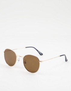 Круглые солнцезащитные очки в стиле унисекс в золотистой оправе с коричневыми стеклами A.Kjaerbede Hello-Золотистый