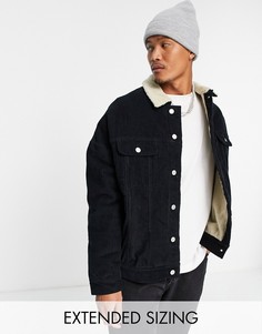 Черная oversized-куртка в стиле вестерн из вельвета с воротником и подкладкой из искусственного меха ASOS DESIGN-Голубой