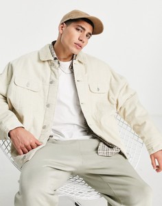 Светло-бежевая oversized-куртка в стиле вестерн из вельвета с воротником и подкладкой из искусственного меха ASOS DESIGN-Светло-бежевый цвет