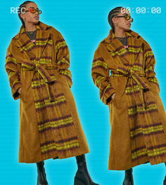 Длинное пальто из искусственной шерсти в клетку COLLUSION Unisex-Разноцветный