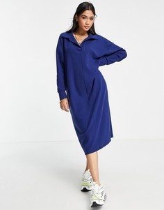 Мягкое платье-джемпер миди темно-синего цвета с воротником поло и длинными рукавами ASOS DESIGN-Темно-синий