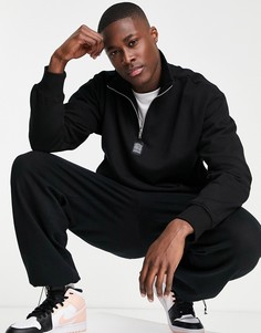 Черный свитшот с короткой молнией Topman Signature-Черный цвет