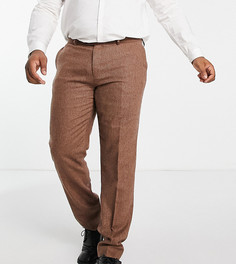 Узкие брюки из смесовой шерсти с узором «в елочку» Gianni Feraud Plus-Коричневый цвет