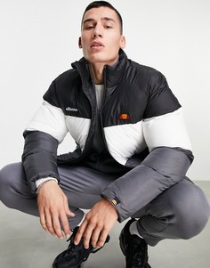 Черно-серая дутая куртка в стиле колор блок ellesse – эксклюзивно для ASOS-Серый