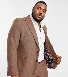 Пиджак узкого кроя с широкими лацканами из ткани «в елочку» с добавлением шерсти Gianni Feraud Plus-Коричневый цвет