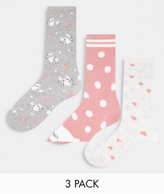 Набор из 3 пар носков до щиколотки с принтом котиков и в горошек разных цветов Womensecret-Разноцветный Women'secret
