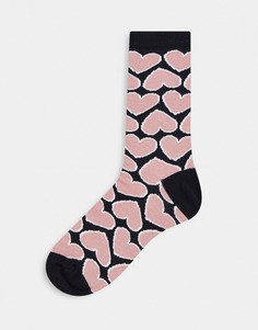 Черно-розовые носки до щиколотки с сердечками Womensecret-Черный Women'secret