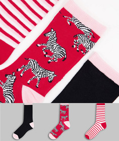 Набор из 3 пар носков с принтом зебр, в полоску и черных однотонных Chelsea Peers-Разноцветный