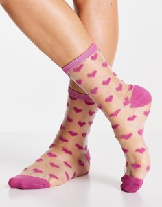 Розовые сетчатые носки с принтом сердец Gipsy Valentines-Розовый цвет