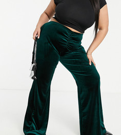 Эксклюзивные бархатные расклешенные брюки изумрудно-зеленого цвета Jaded Rose Plus-Зеленый цвет