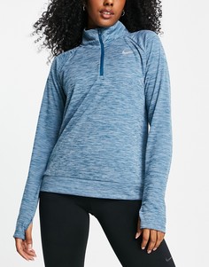 Светло-синий топ на короткой молнии Nike Running Dri-FIT Pacer-Голубой