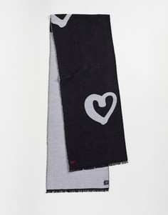 Черно-белый двусторонний шарф с принтом в виде сердечек Devils Advocate-Черный
