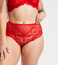 Красные кружевные трусики с завышенной талией ASOS DESIGN Curve Rosie-Красный
