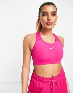 Ярко-розовый спортивный бюстгальтер со средней степенью поддержки и логотипом-галочкой Nike Training Dri-FIT-Розовый цвет