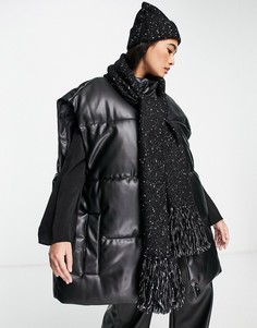 Черный вязаный шарф с кистями AllSaints