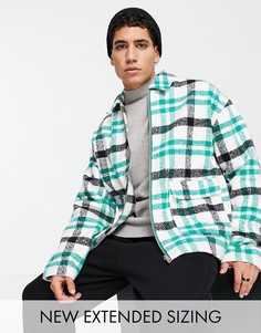 Зеленая клетчатая куртка-Харрингтон в стиле oversized из ткани под шерсть ASOS DESIGN-Зеленый цвет