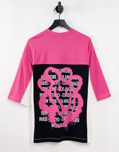 Розовая oversized-футболка в стиле колор блок с принтом на спине ASOS DESIGN-Разноцветный