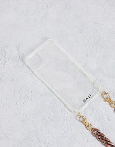 Прозрачный чехол для iPhone 11 Pro Max с массивной цепочкой бронзового цвета Nali-Золотистый